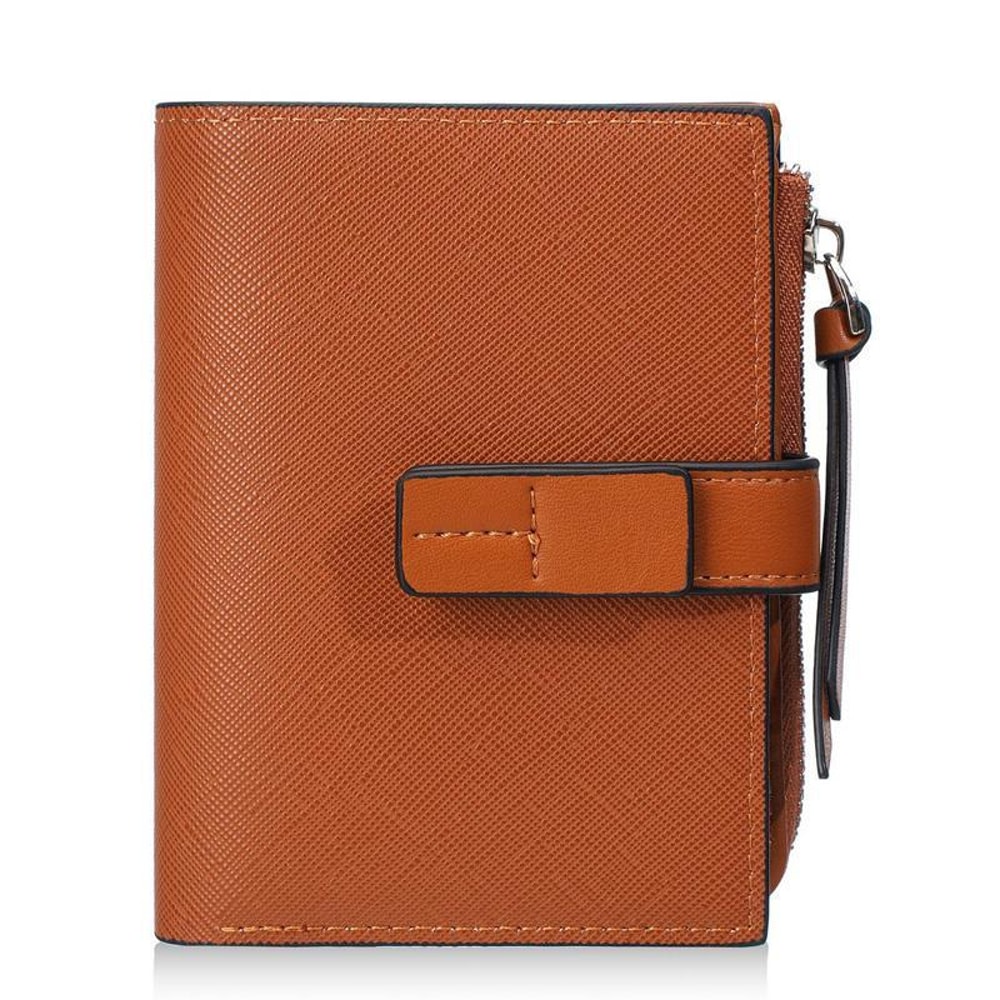 Women Compact Wallet with Snap Closure and Zippered Coin Pocket