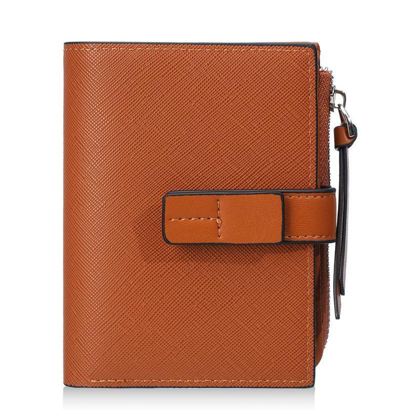 Women Compact Wallet with Snap Closure and Zippered Coin Pocket