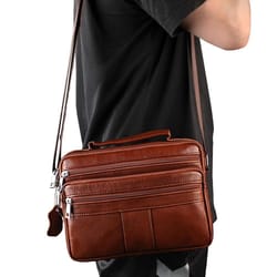 luxury top grain leather handbag brown multi functional shoulder bag