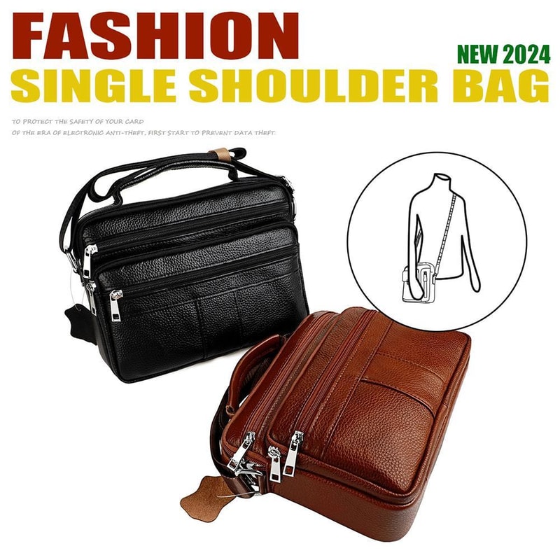 Luxury Top Grain Leather Handbag Brown Multi Functional Shoulder Bag 1