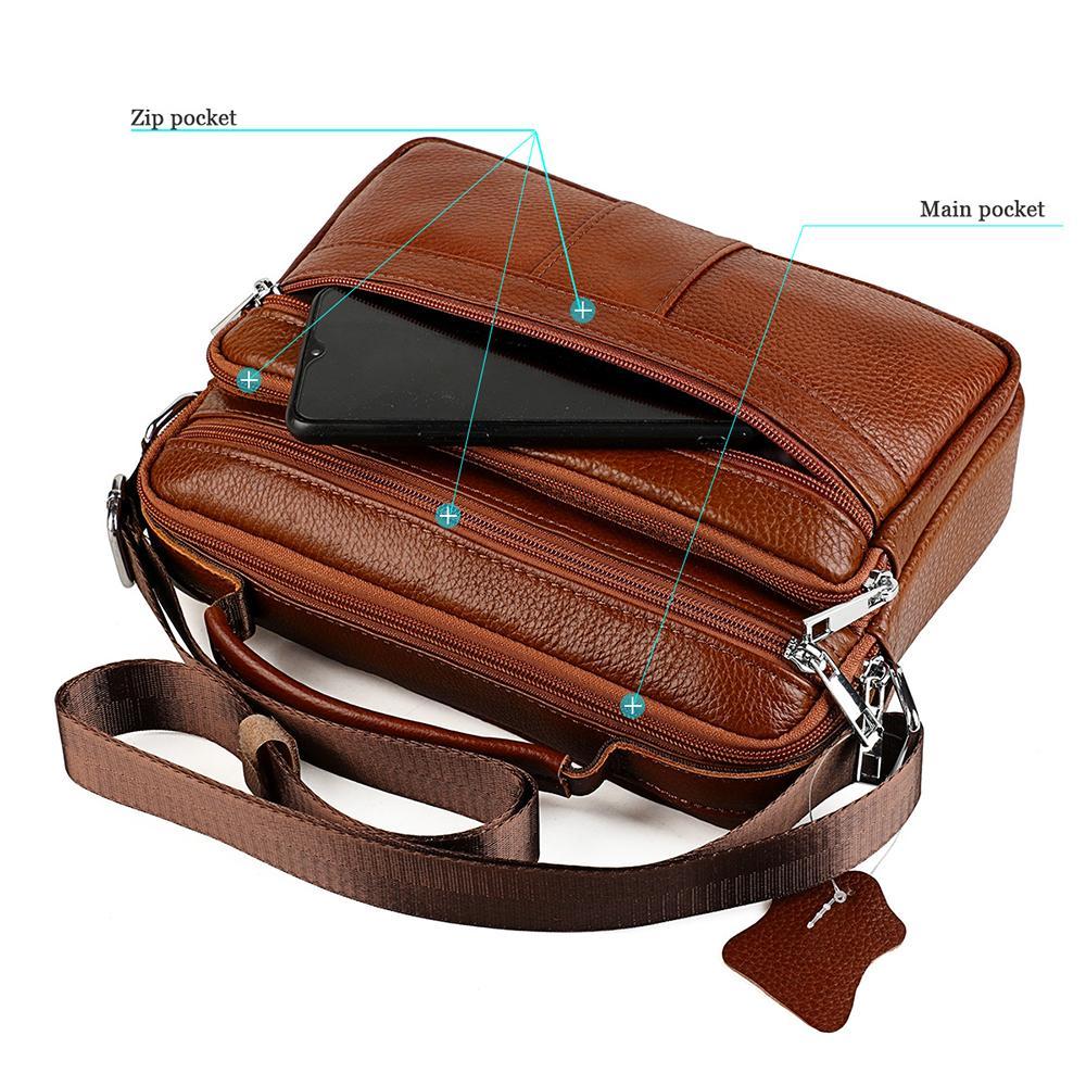 Luxury Top Grain Leather Handbag Brown Multi Functional Shoulder Bag 4