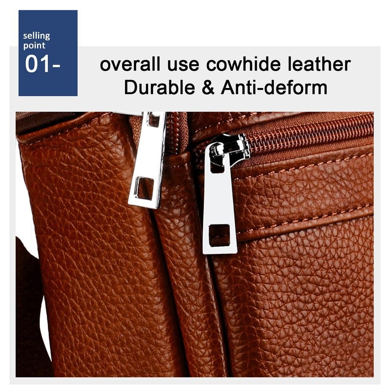 Luxury Top Grain Leather Handbag Brown Multi Functional Shoulder Bag 5