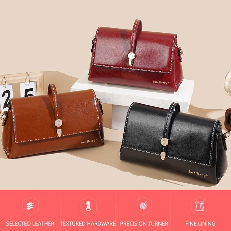 Vintage Waxed Leather Crossbody Bag Womens Small Shoulder Purse with Metal Buckle