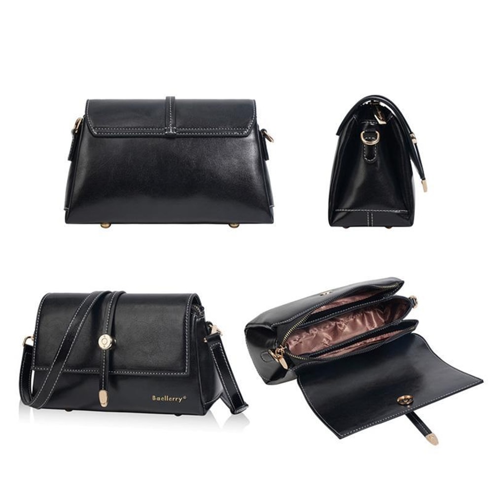 Vintage Waxed Leather Crossbody Bag Womens Small Shoulder Purse with Metal Buckle