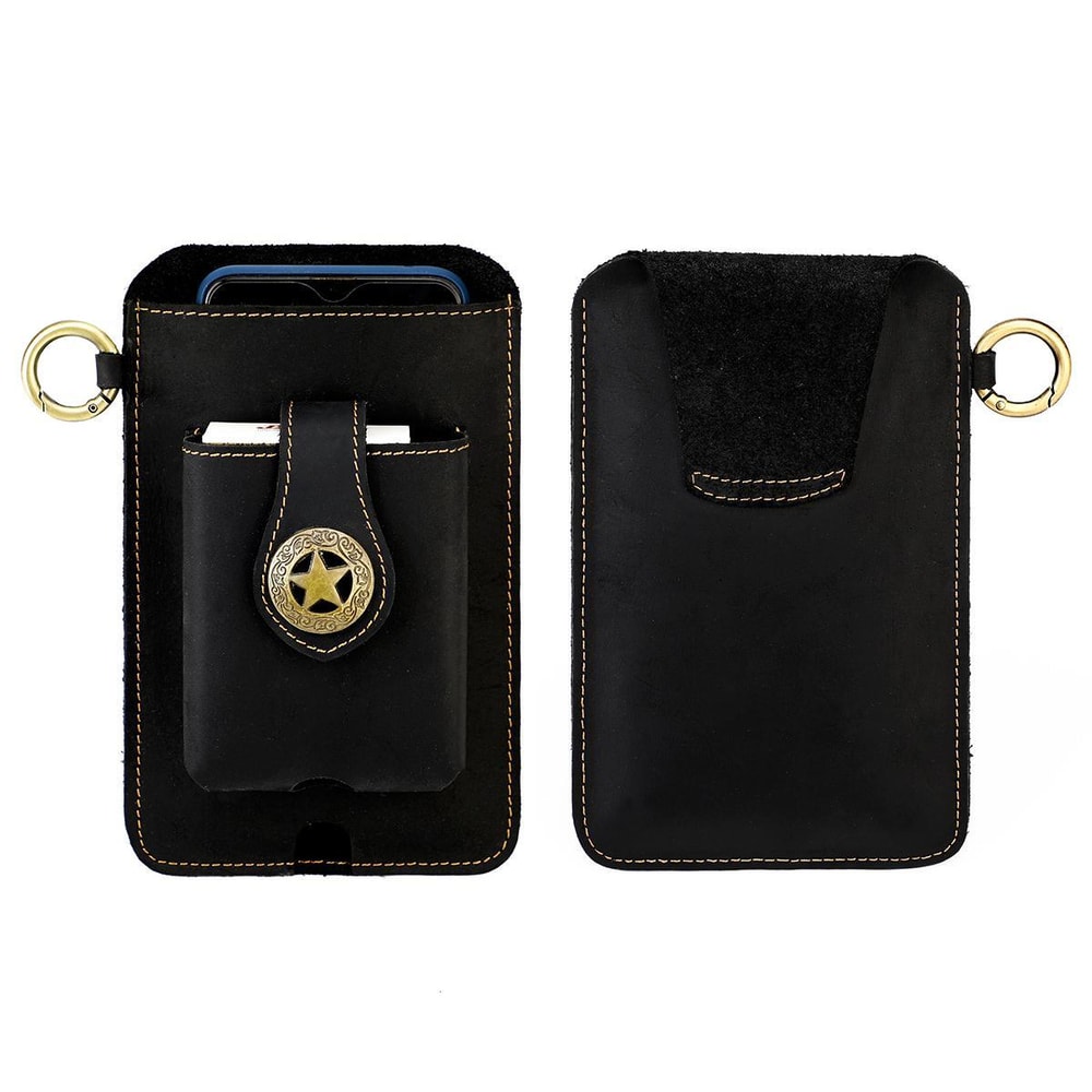 Genuine Leather Mens Belt Pouch Outdoor Mobile Phone Waist Bag