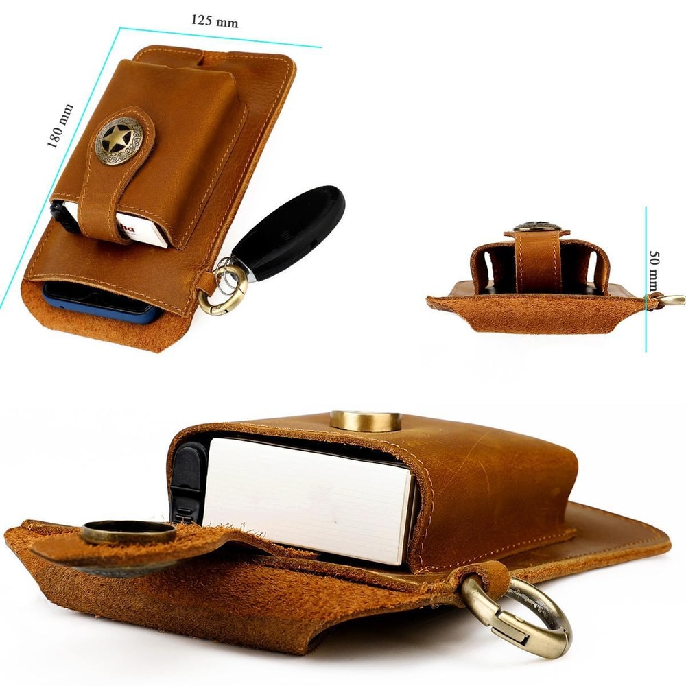 Genuine Leather Mens Belt Pouch Outdoor Mobile Phone Waist Bag