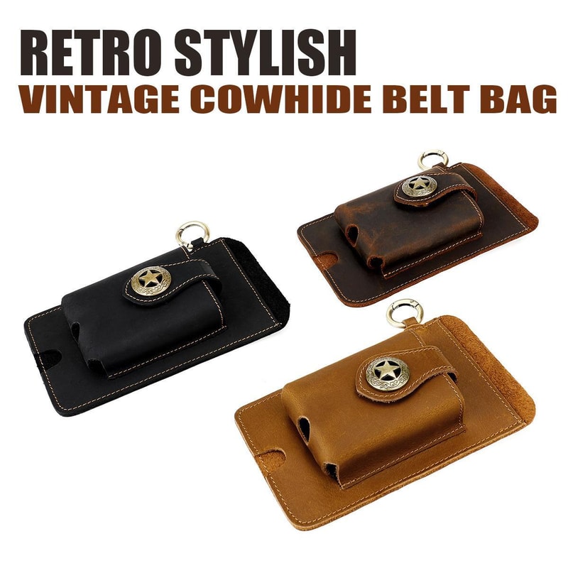 Genuine Leather Mens Belt Pouch Outdoor Mobile Phone Waist Bag