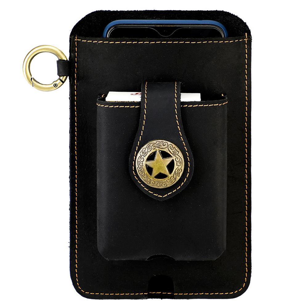 Genuine Leather Mens Belt Pouch Outdoor Mobile Phone Waist Bag