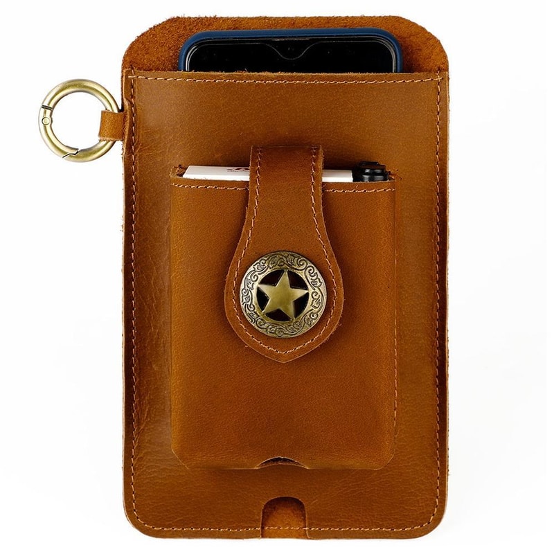 Genuine Leather Mens Belt Pouch Outdoor Mobile Phone Waist Bag