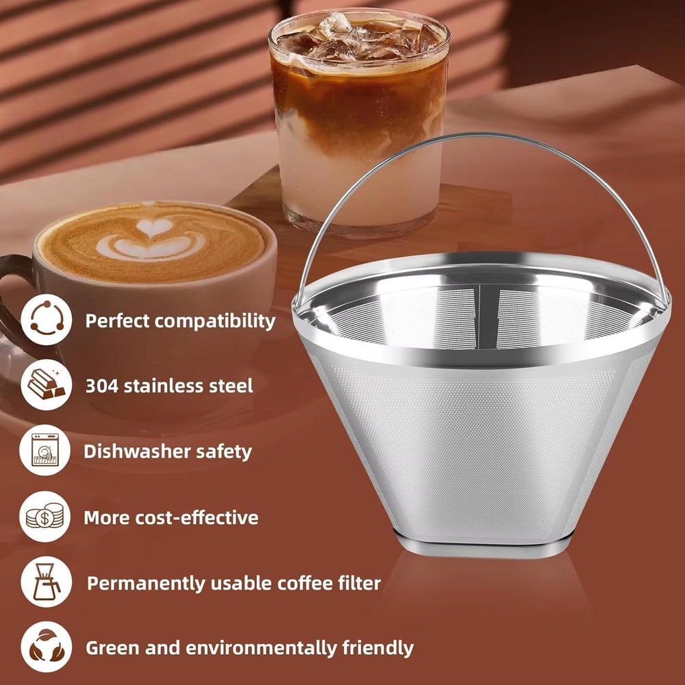 Universal Stainless Steel Reusable Coffee Filter Basket for Drip Coffee Makers