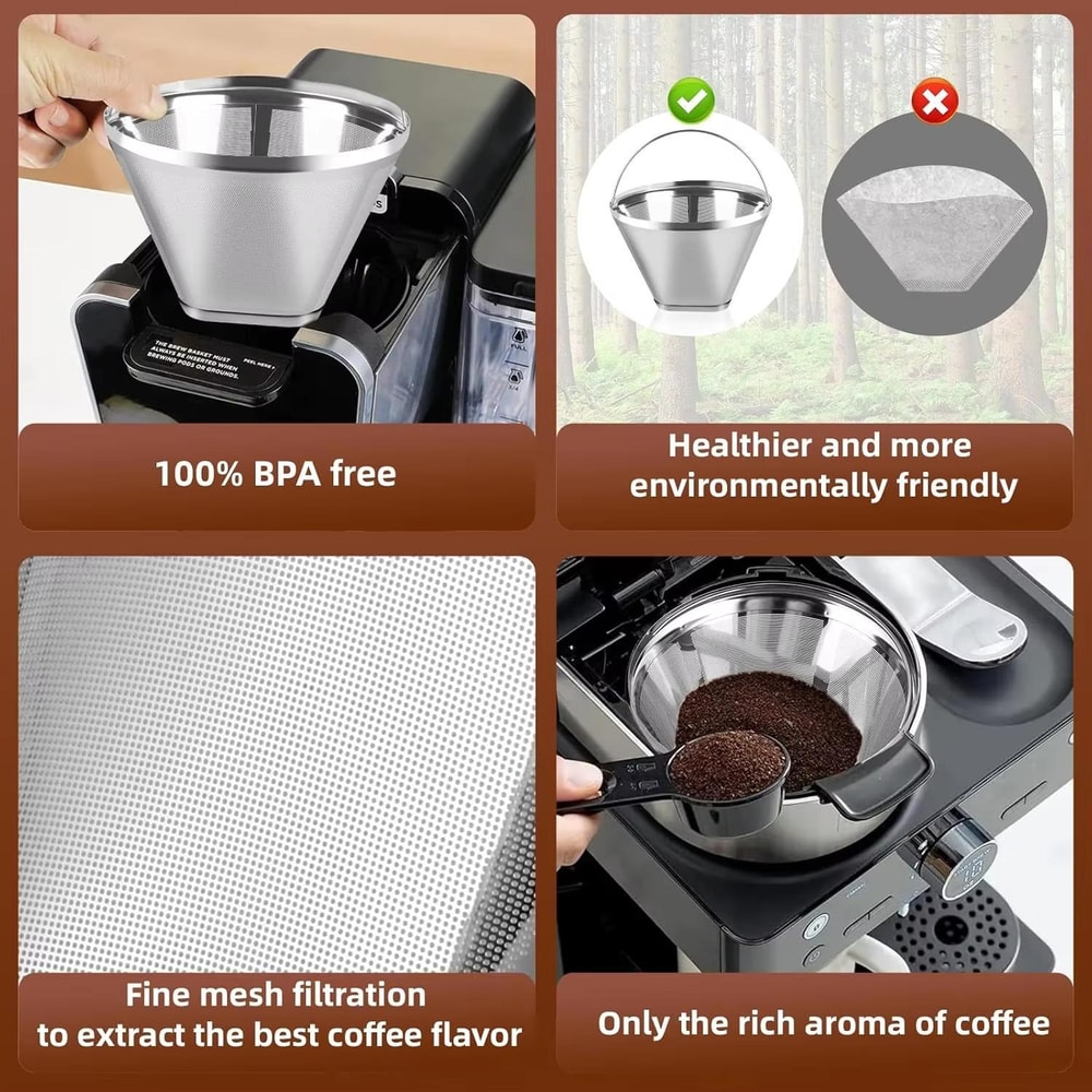 Universal Stainless Steel Reusable Coffee Filter Basket for Drip Coffee Makers