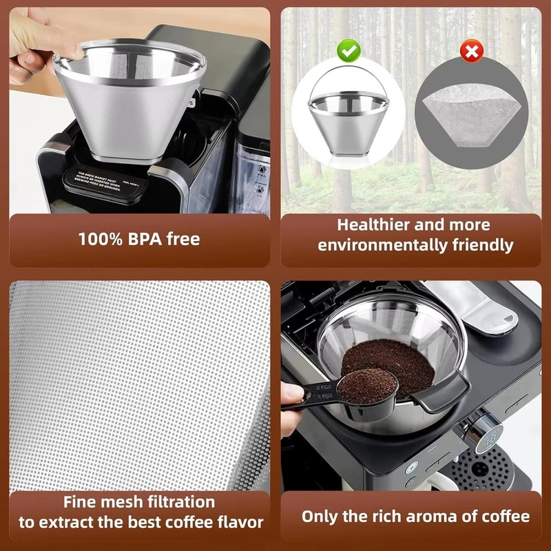 Universal Stainless Steel Reusable Coffee Filter Basket for Drip Coffee Makers