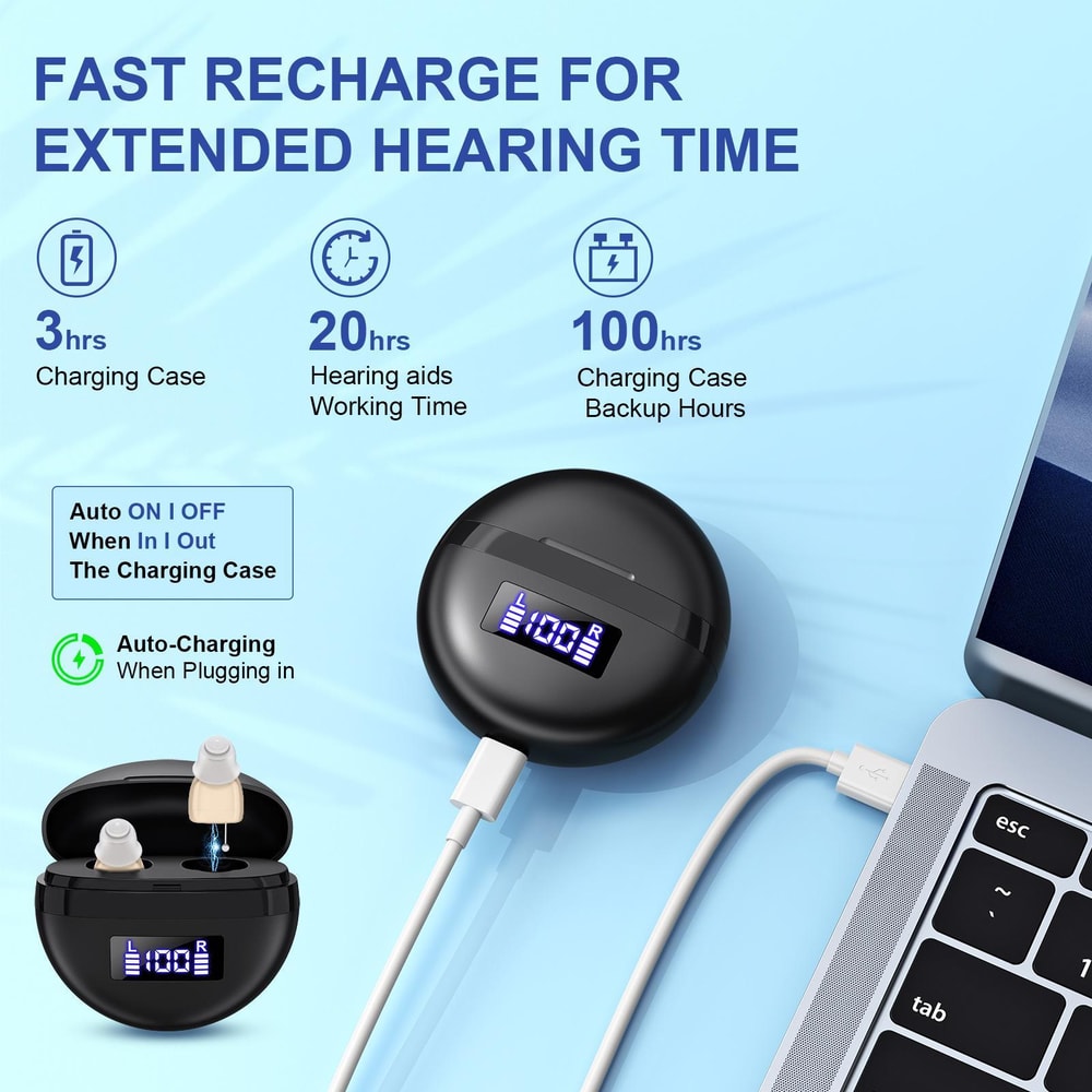 Premium Invisible Hearing Aids With Digital Display Charging Case Rechargeable Noise Cancelling Sou 3