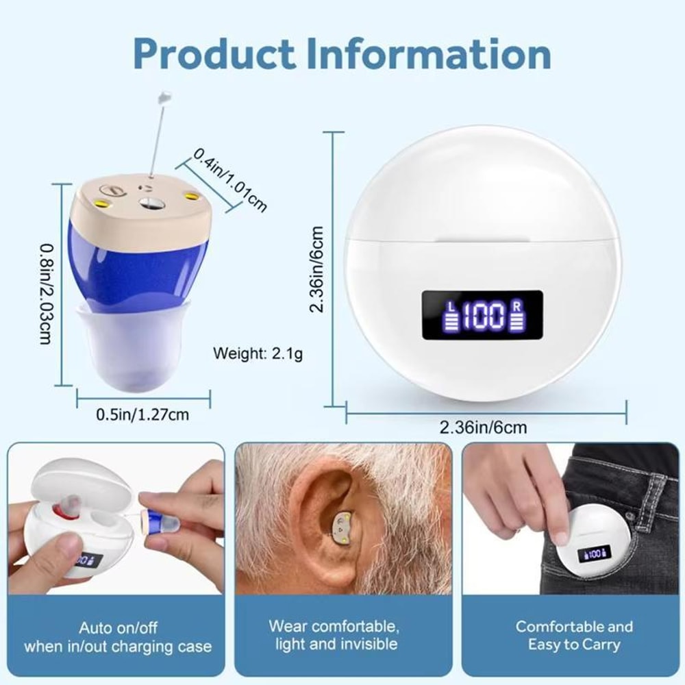 Premium Invisible Hearing Aids With Digital Display Charging Case Rechargeable Noise Cancelling Sou 5