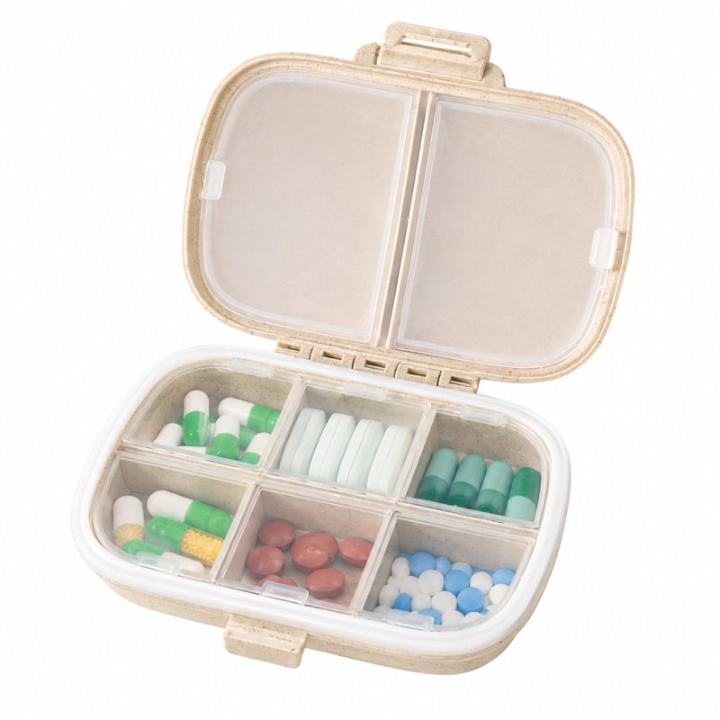 Eco Compact Travel Pill Organizer Compartment Portable Medicine Case Wheat Straw Pill Box