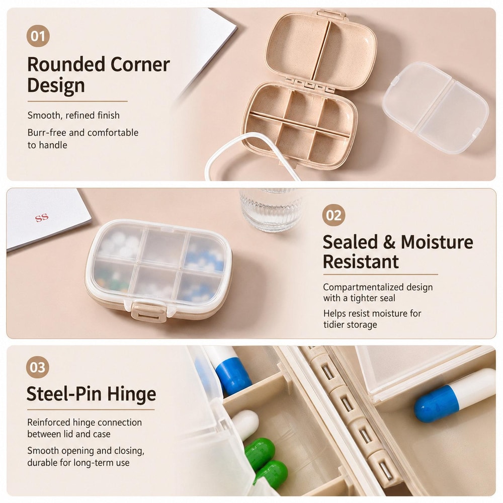 Eco Compact Travel Pill Organizer Compartment Portable Medicine Case Wheat Straw Pill Box