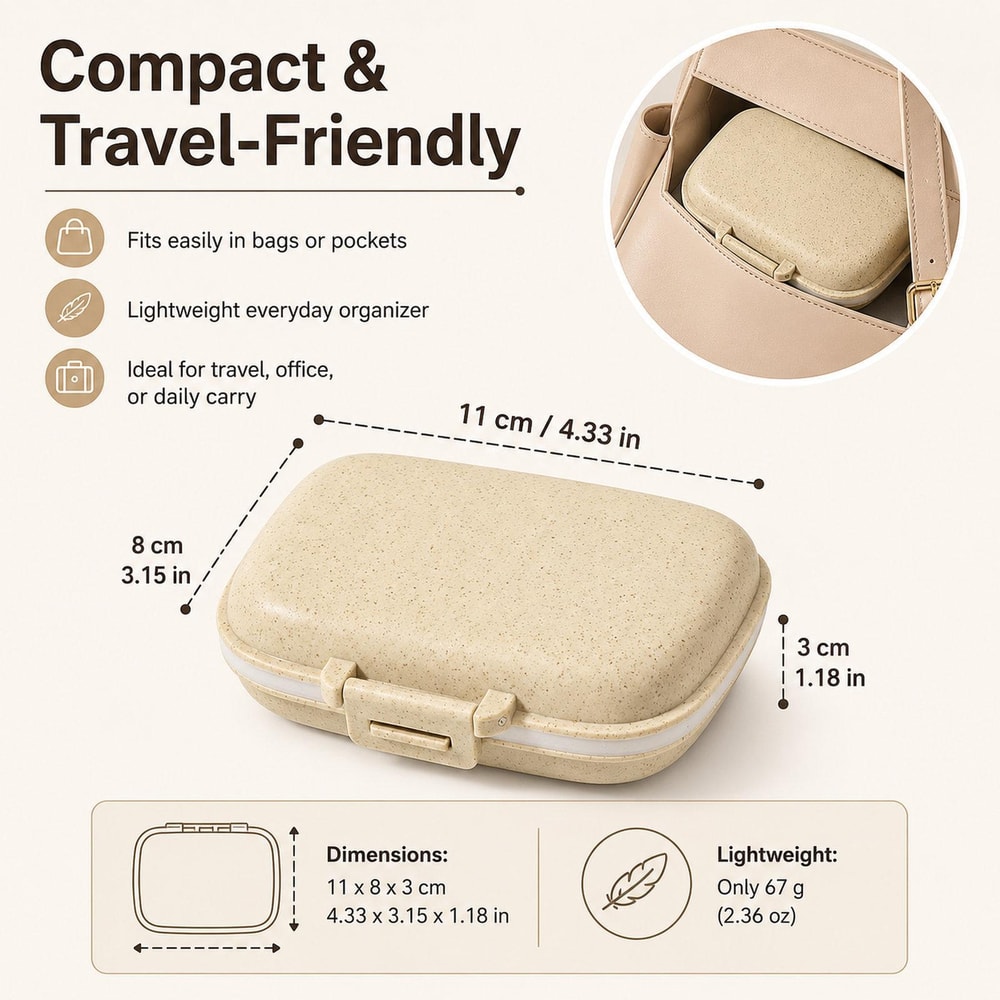 Eco Compact Travel Pill Organizer Compartment Portable Medicine Case Wheat Straw Pill Box