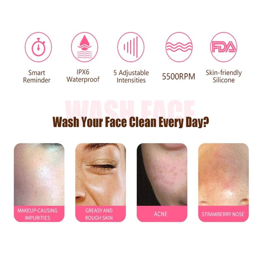 Electric Facial Cleansing Brush Silicone Face Scrubber And Blackhead Remover 7