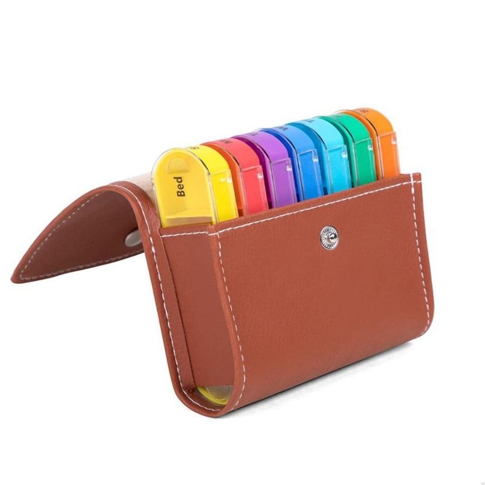 Premium Weekly Pill Organizer Portable Leather Pill Holder Case 7