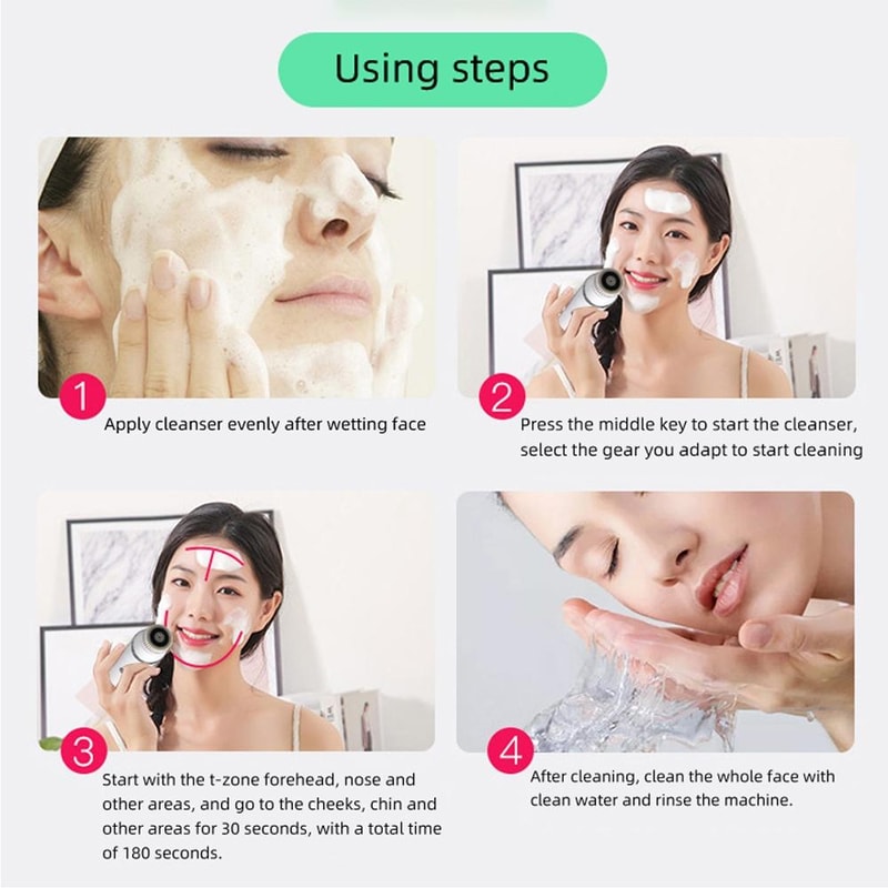 Deep Clean Electric Facial Cleansing Brush Waterproof Silicone Makeup Remover Blackhead Remover 6