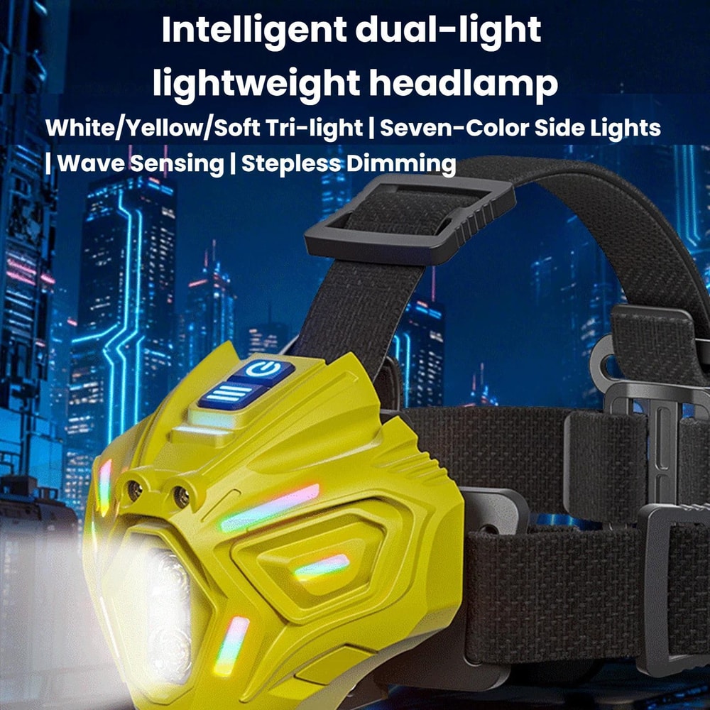 Outdoor Dual Beam LED Sensor Headlamp with Color Ambient Light Bright Outdoor Headlight