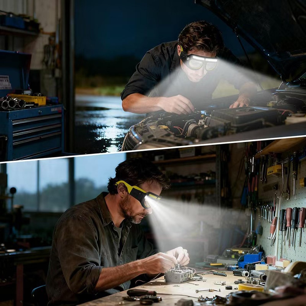 Ultra Clear Glasses Style LED Headlamp Rechargeable Night Fishing Headlamp & Hands Free Outdoor Work Light