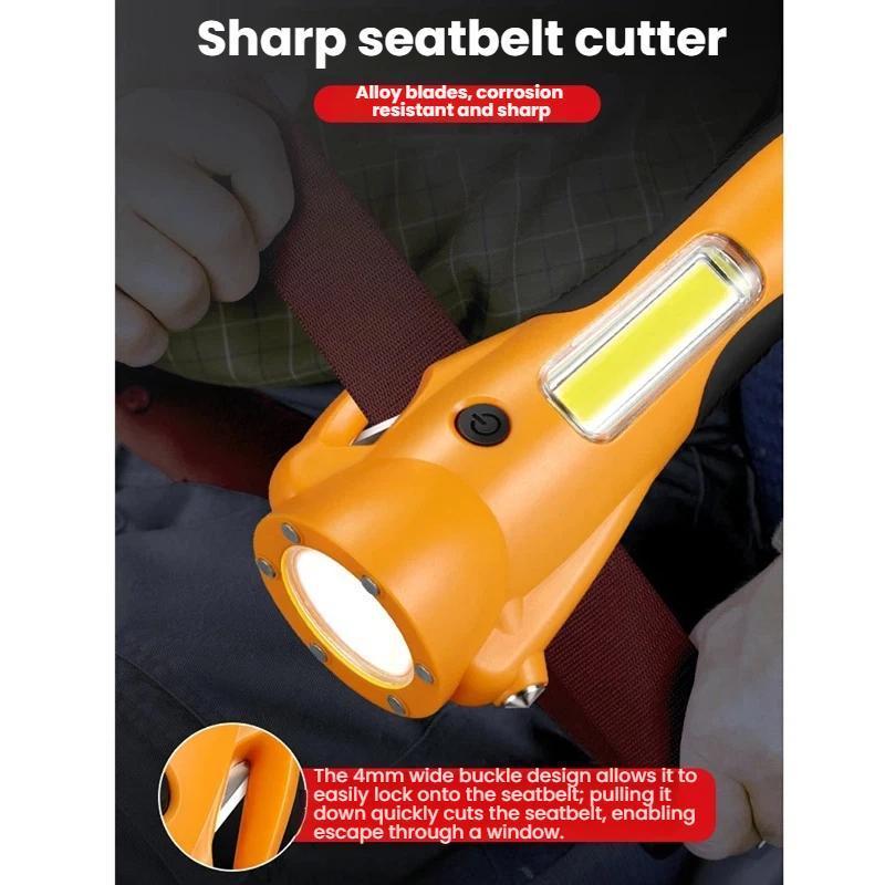 Multifunction Rechargeable Magnetic COB Work Light With Car Safety Hammer Emergency Flashlight 8
