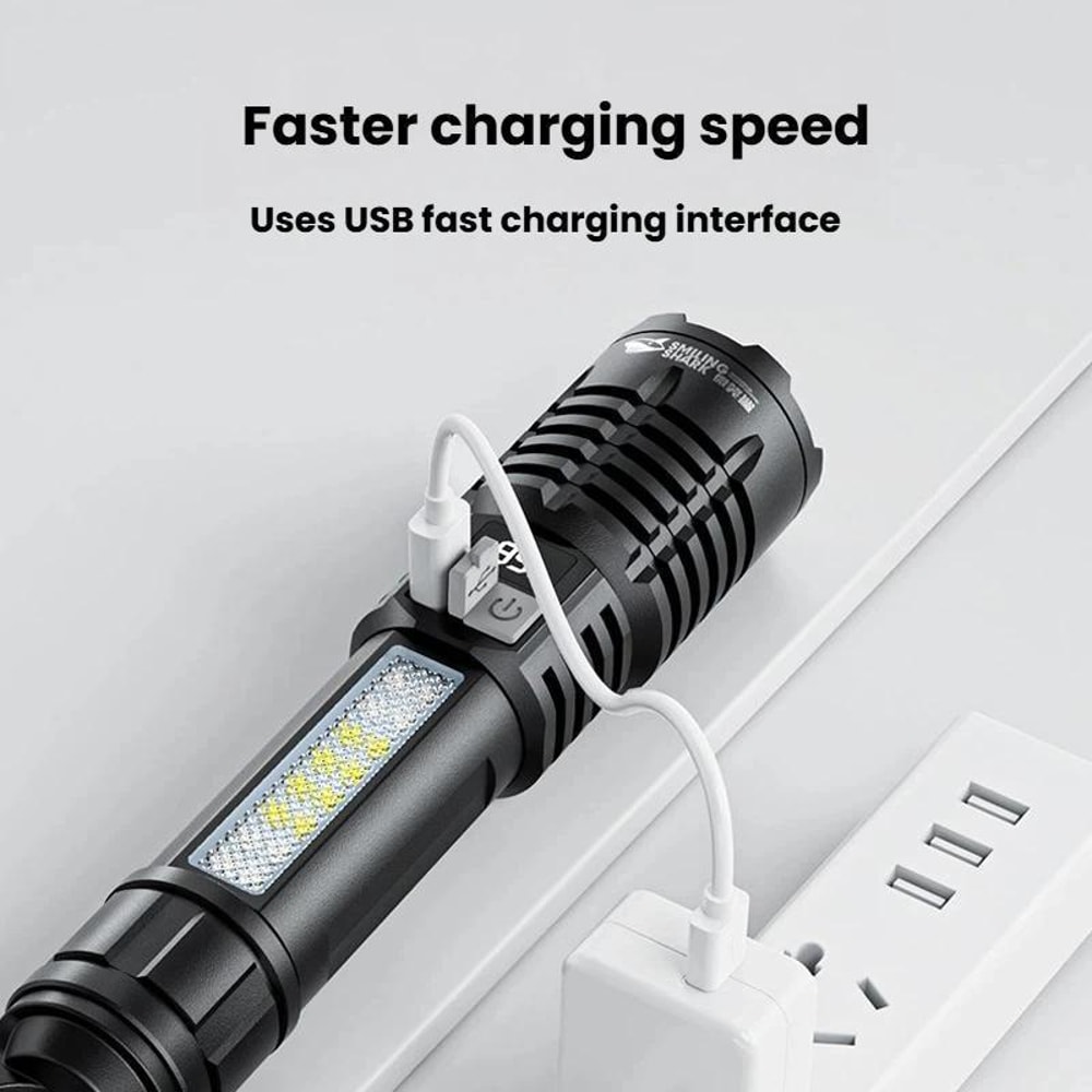 Premium Zoomable LED Digital Display Flashlight With Side Light Rechargeable Portable Torch 9