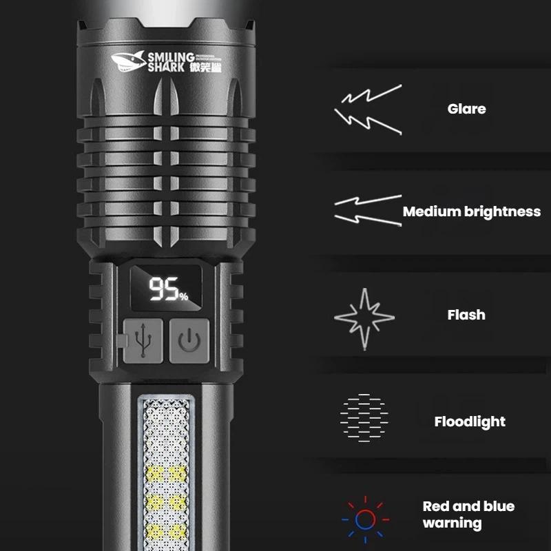 Premium Zoomable LED Digital Display Flashlight With Side Light Rechargeable Portable Torch 3