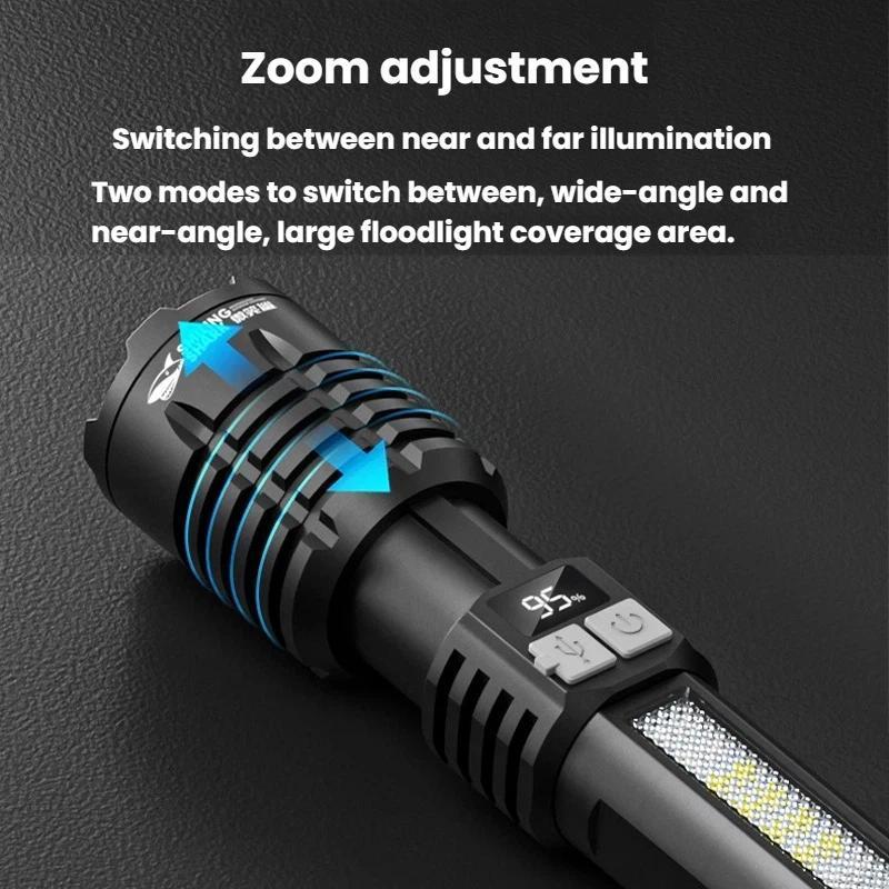 Premium Zoomable LED Digital Display Flashlight With Side Light Rechargeable Portable Torch 4