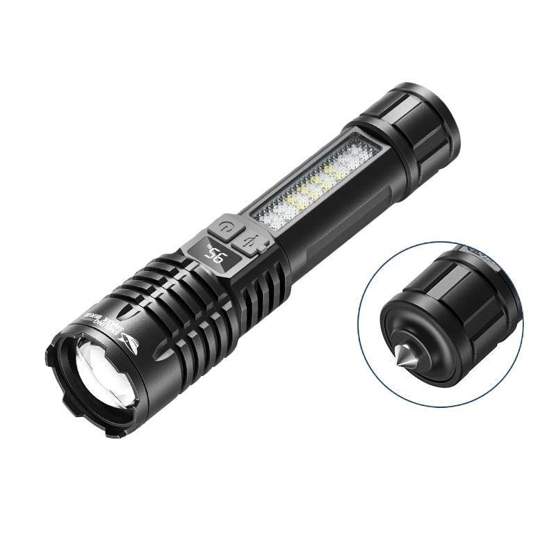 Premium Zoomable LED Digital Display Flashlight With Side Light Rechargeable Portable Torch 11