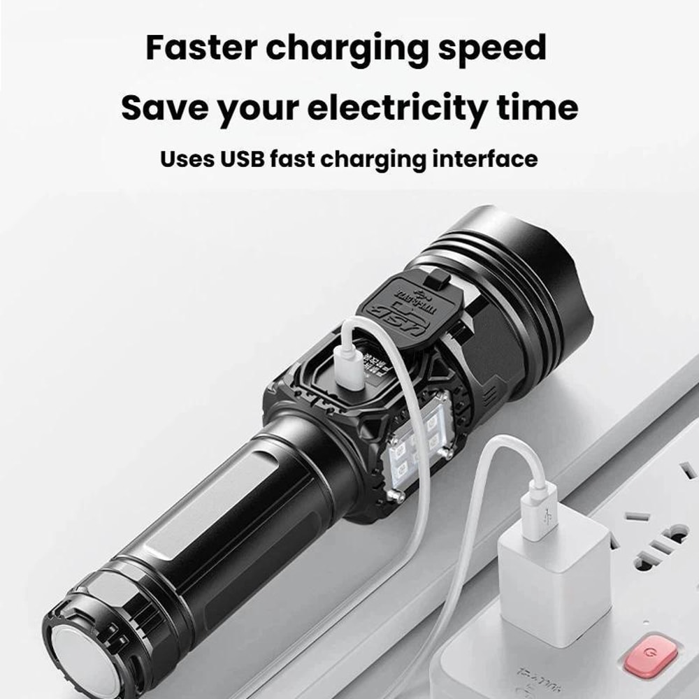 Rechargeable LED Flashlight with Power Display and Rainbow Side Light