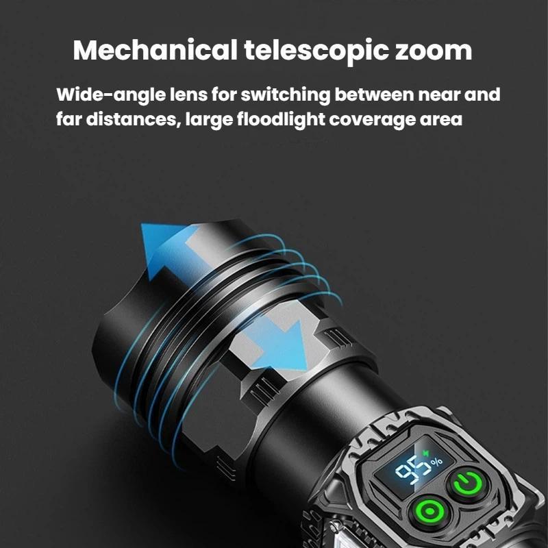 Rechargeable LED Flashlight with Power Display and Rainbow Side Light