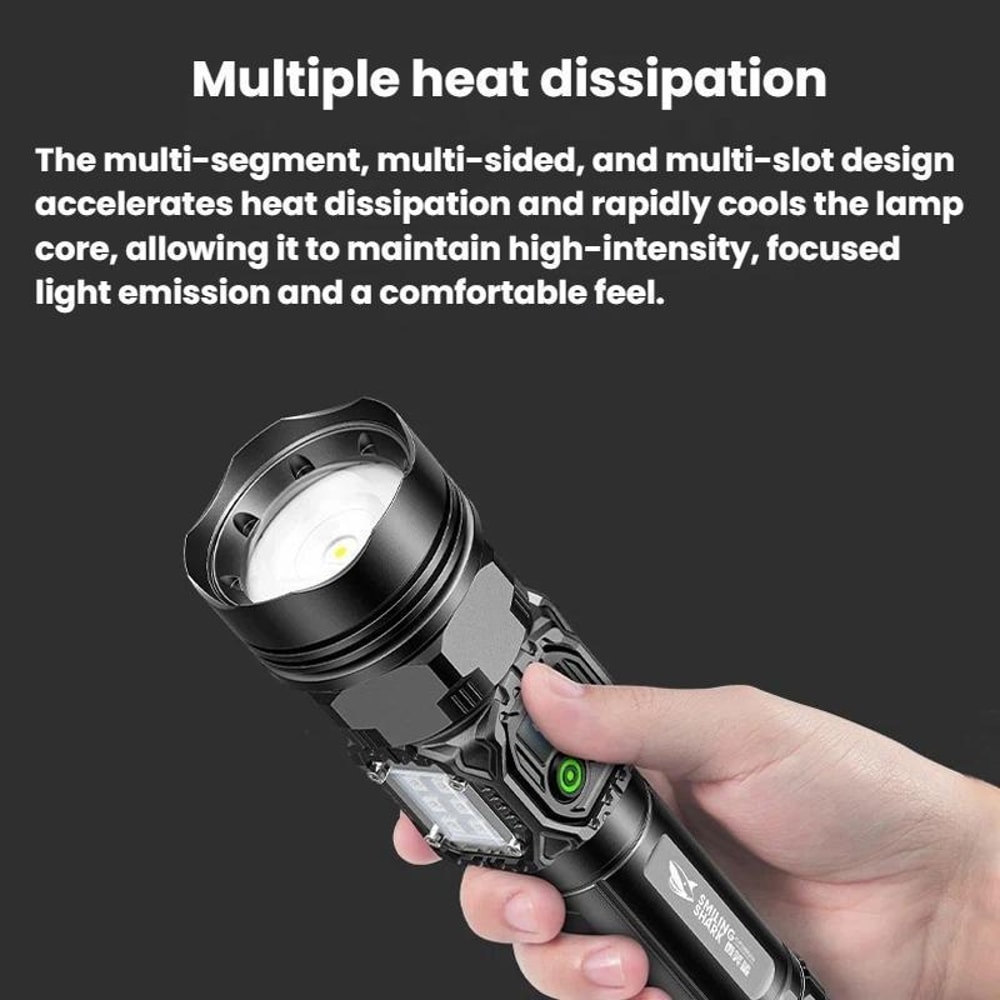 Rechargeable LED Flashlight with Power Display and Rainbow Side Light