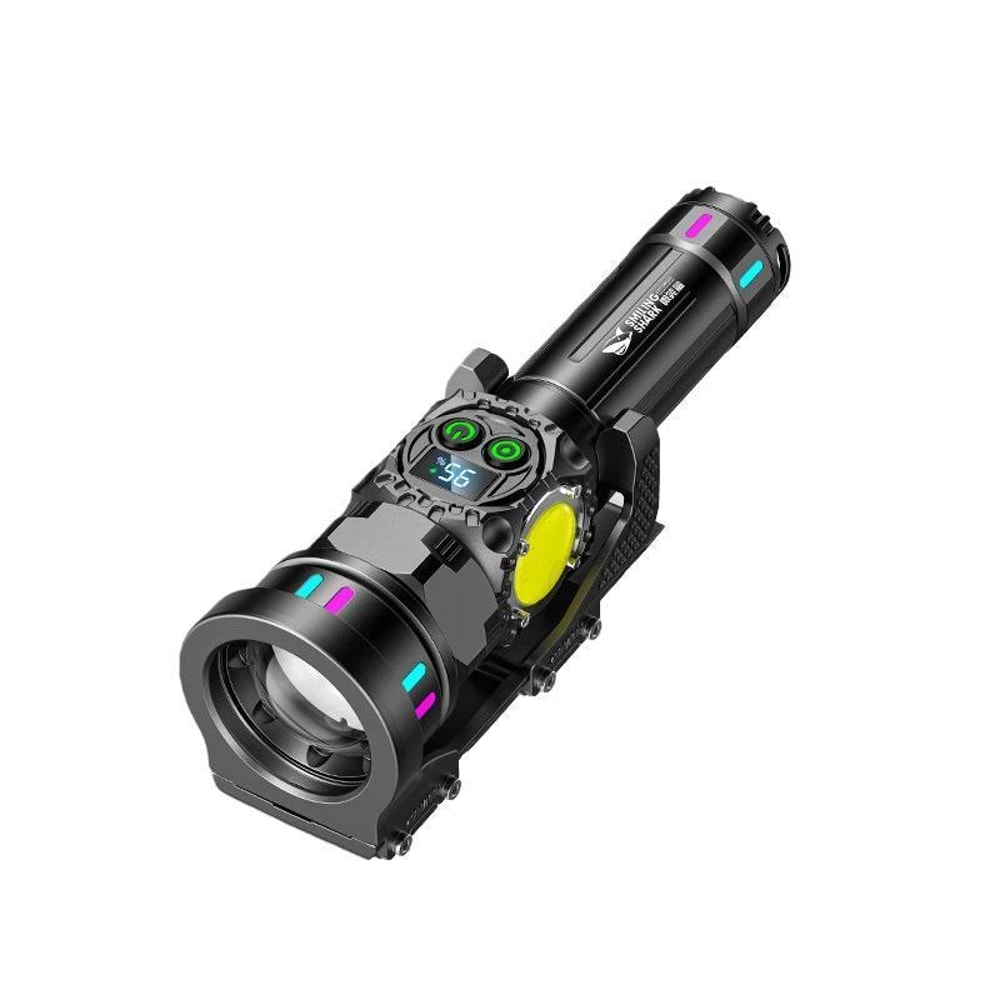 Rechargeable LED Flashlight with Power Display and Rainbow Side Light