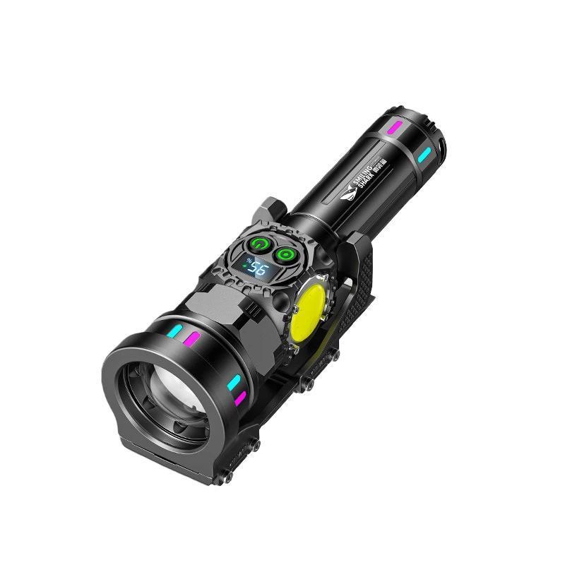 Rechargeable LED Flashlight with Power Display and Rainbow Side Light