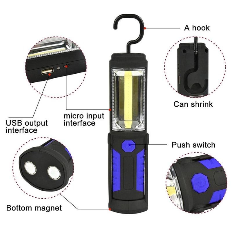 Waterproof USB Rechargeable Magnetic LED Torch Work Light with Swivel Hook