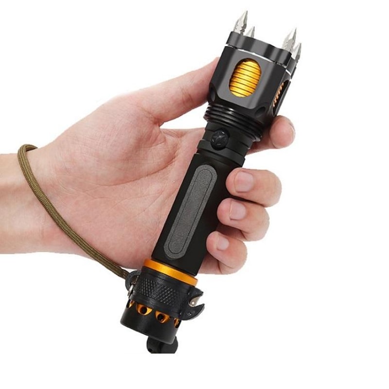 Rechargeable LED Tactical Flashlight With Car Safety Hammer Strong Beam 3