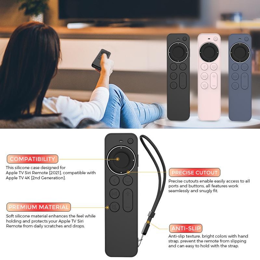 TV Remote Case For Siri Remote 23 Shockproof Silicone Protective Cover With Strap 6