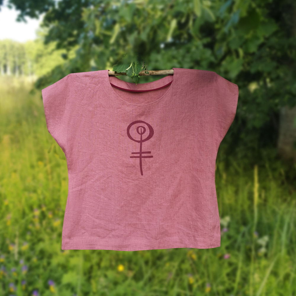 Pink Rose Natural Linen Tshirt Original Block Print Round Neck Linen Top Pure Linen Tshirt Loose Ca