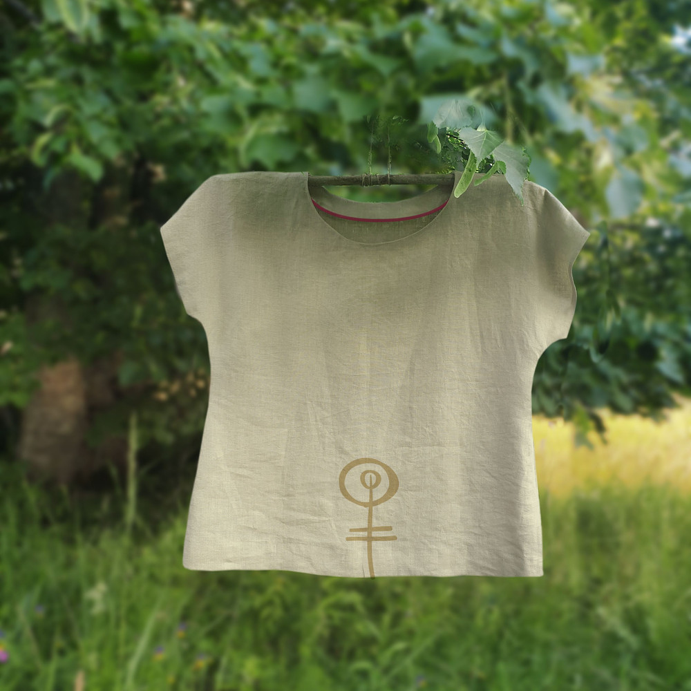 Linen Blouse Ivory Beige Hand Block Print Beige Natural Linen Top Sustainable Linen Top Natural Lin