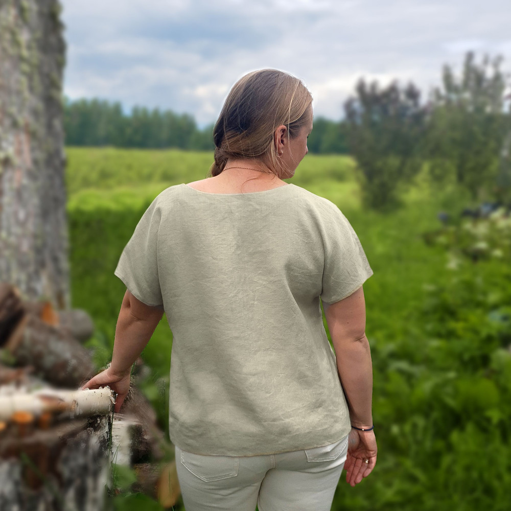 Linen Blouse Ivory Beige Hand Block Print Beige Natural Linen Top Sustainable Linen Top Natural Lin 1