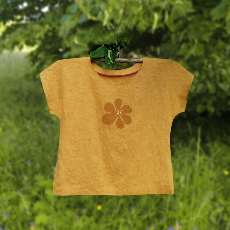 Linen Loose Casual Safron Yellow Top With Print Natural Linen Top Basic Linen Oversize Shirt Linen 3