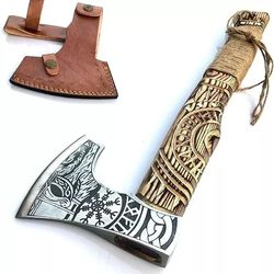 handcrafted viking axe with sheath: durable and functional