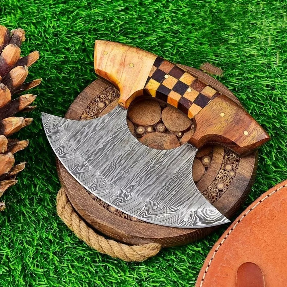 Exclusive Handmade Damascus Ulu Knife Custom Made Kitchen Precision 0