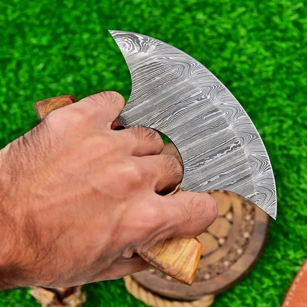 Exclusive Handmade Damascus Ulu Knife Custom Made Kitchen Precision 2