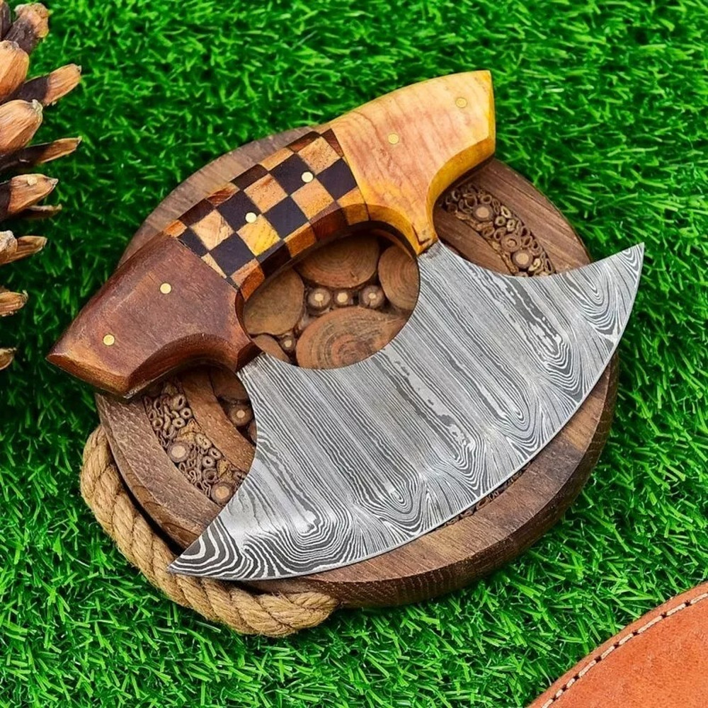 Exclusive Handmade Damascus Ulu Knife Custom Made Kitchen Precision 1