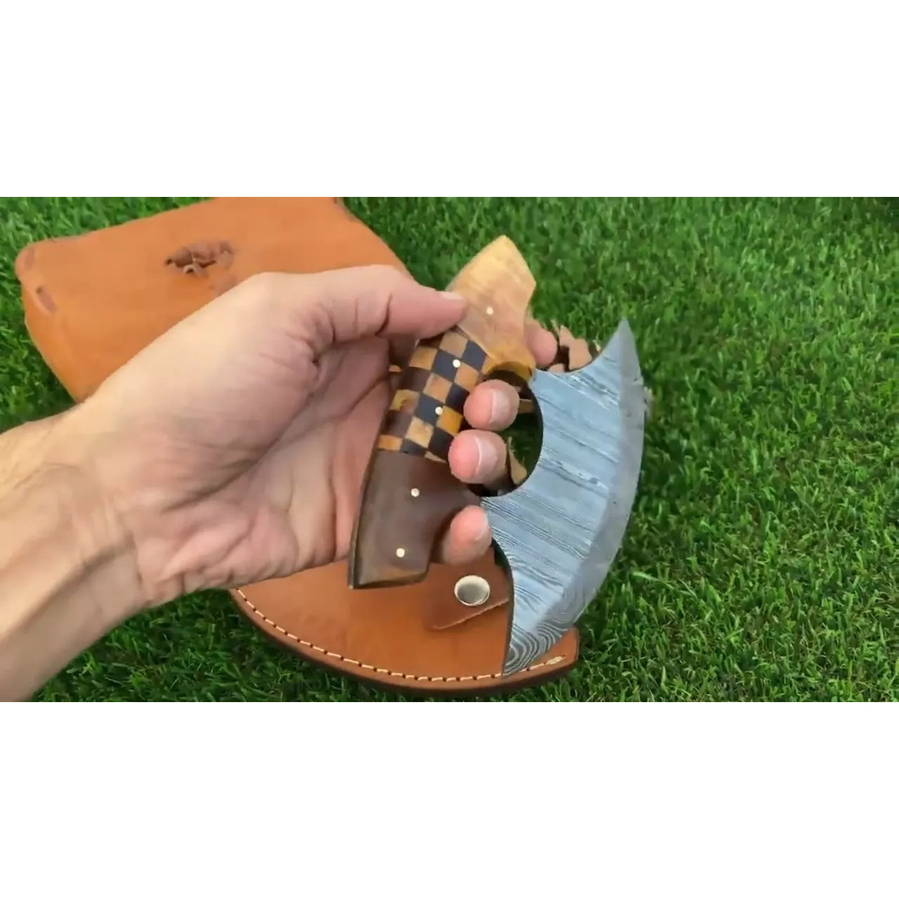 Exclusive Handmade Damascus Ulu Knife Custom Made Kitchen Precision 3