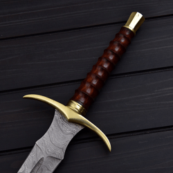handmade damascus steel viking sword leather and metal alloy handle with leather sheathe gift for usa