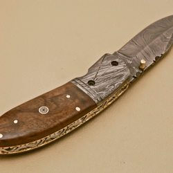 handmade damascus steel pocket knife wood handle with leather sheathe gift for usa father's day gift for men groomsman